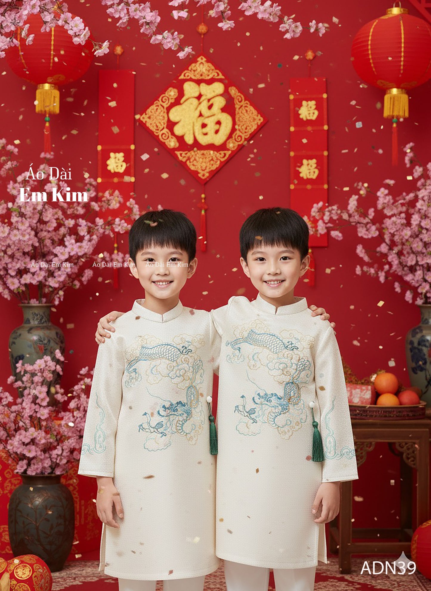 White Dragon  TH Embroidery Dad and Boy Ao dai  NO PANTS| Ao Dai Kids| Pre-made Traditional Vietnamese Ao Dai | Lunar New Year | Ao Dai for Boy |ADN39