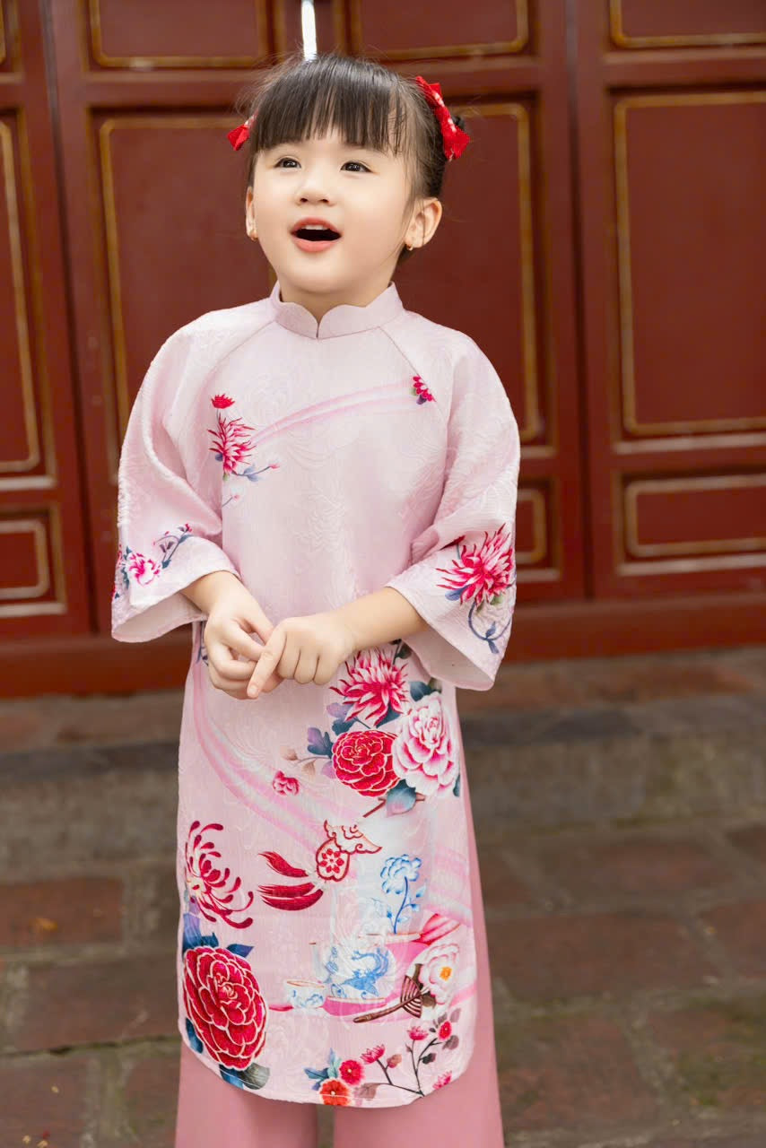 Pink Mommy and me matching ao dai set for women and girl| Ao Dai Me va Be modern silk organza| | Lunar New Year| MB52