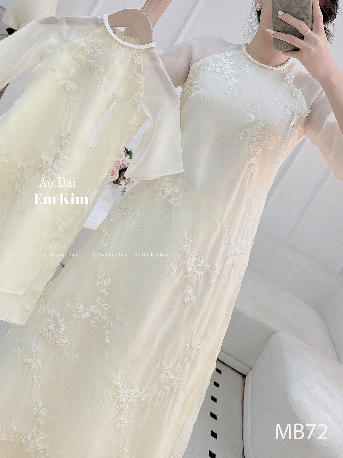 Mommy Daughter Cream embroidery matching dress MB77