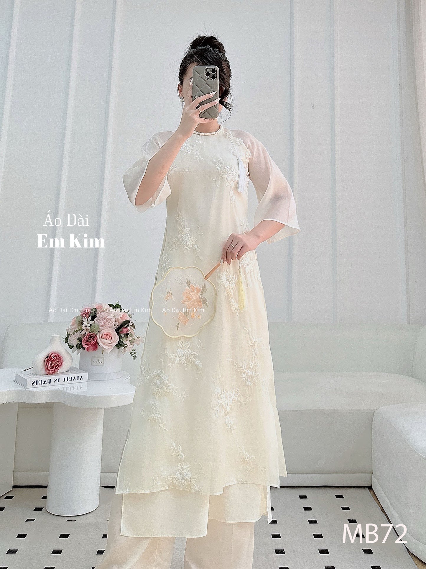 Mommy Daughter Cream embroidery matching dress MB77