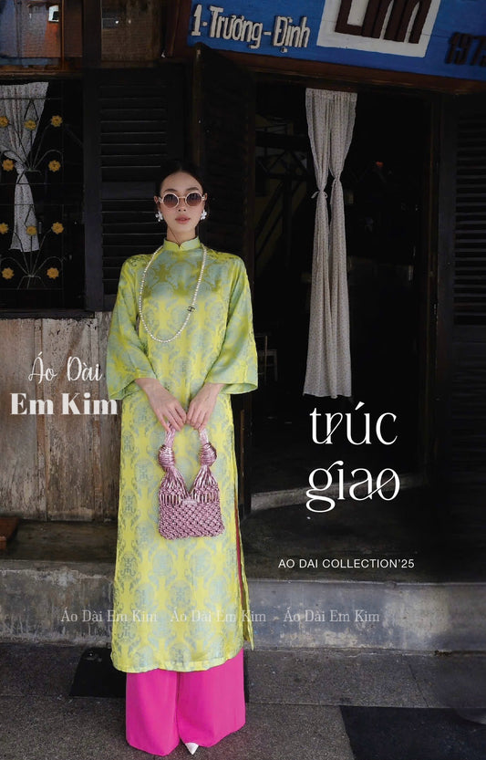 Vàng Gấm Ao Dai| Pre-made Vietnamese Dress for Lunar New Year Ao Dai Viet Nam|Ao Dai Cach Tan with Pants Q15