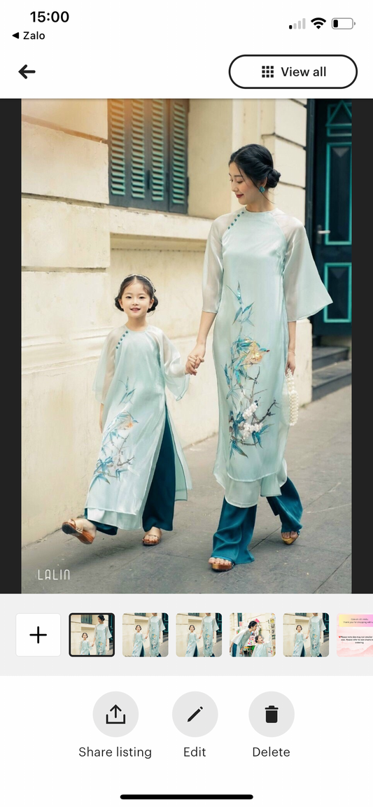 Blue Silk Tet Mommy and Daughter Design Flower |MB18