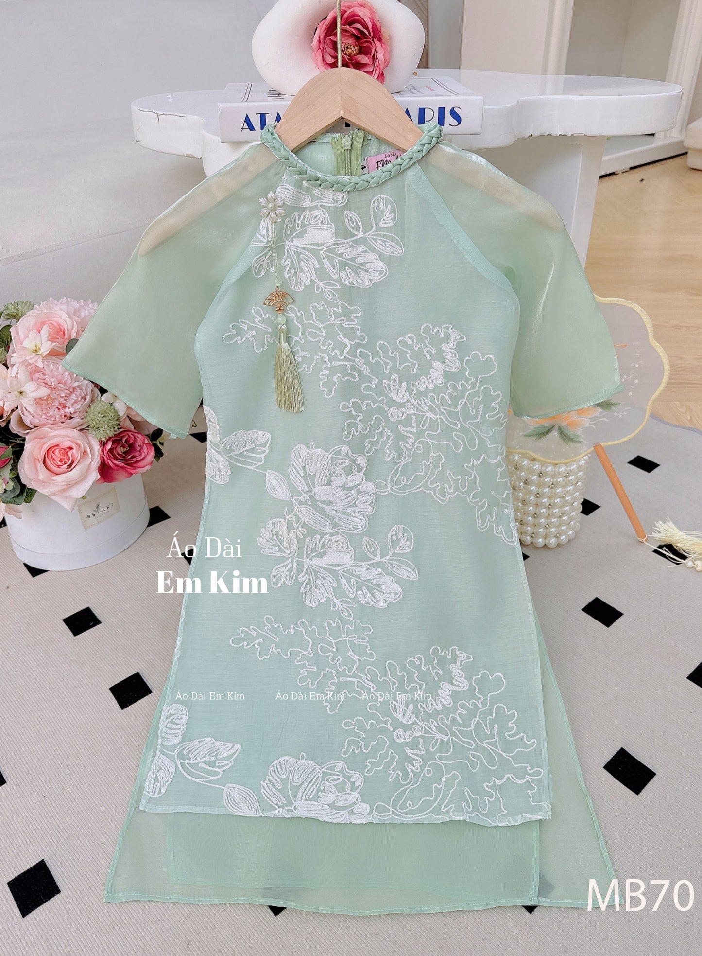 Mommy Daughter Mint embroidery matching dress MB78