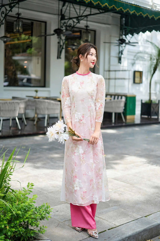 Lace Pink  miniflowers braid neck (P12)