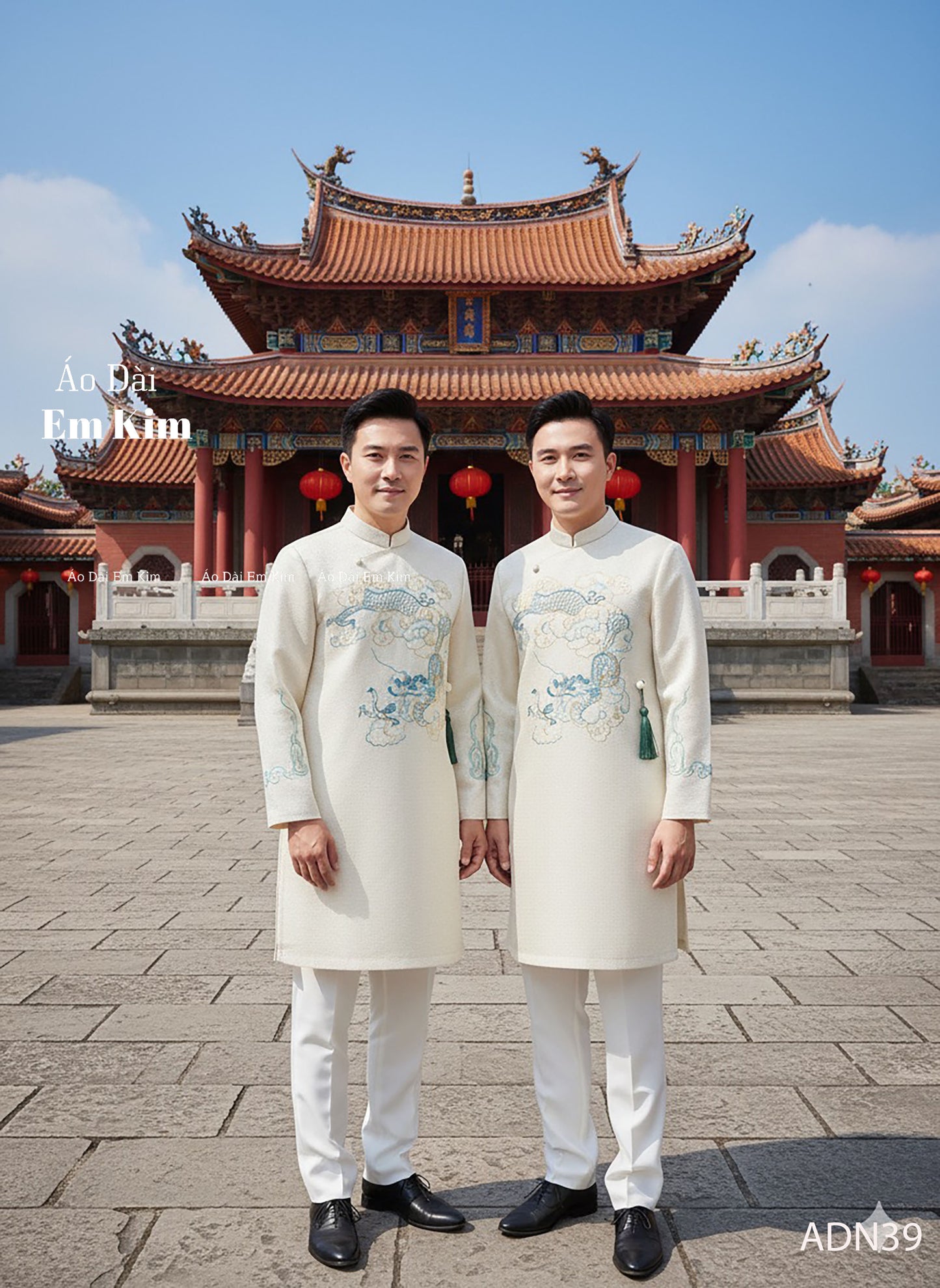 White Dragon  TH Embroidery Dad and Boy Ao dai  NO PANTS| Ao Dai Kids| Pre-made Traditional Vietnamese Ao Dai | Lunar New Year | Ao Dai for Boy |ADN39