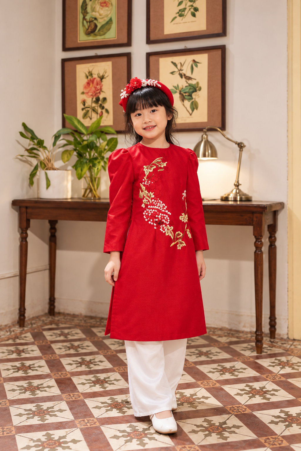 Mommy and Daughter Red Embroidered Flower MB20