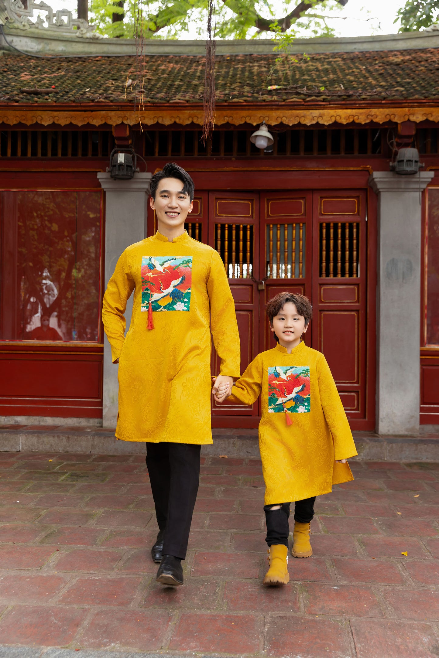 Yellow Family Matching Ao Dai , Pre-made Modernized Vietnamese Ao Dai, Ao Dai Lunar New Year/Matching Ao Dai Tet|GD54