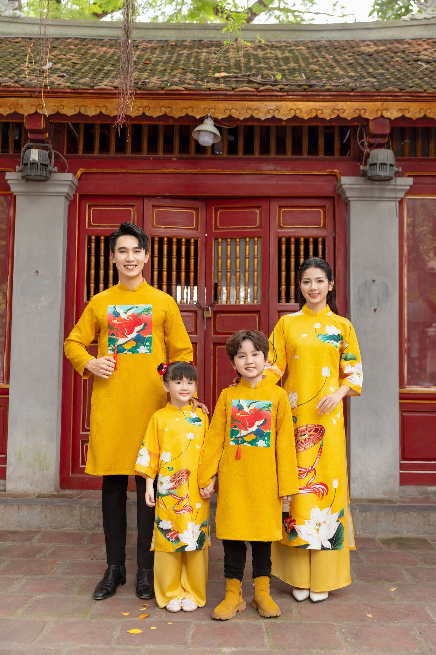 Yellow Family Matching Ao Dai , Pre-made Modernized Vietnamese Ao Dai, Ao Dai Lunar New Year/Matching Ao Dai Tet|GD54