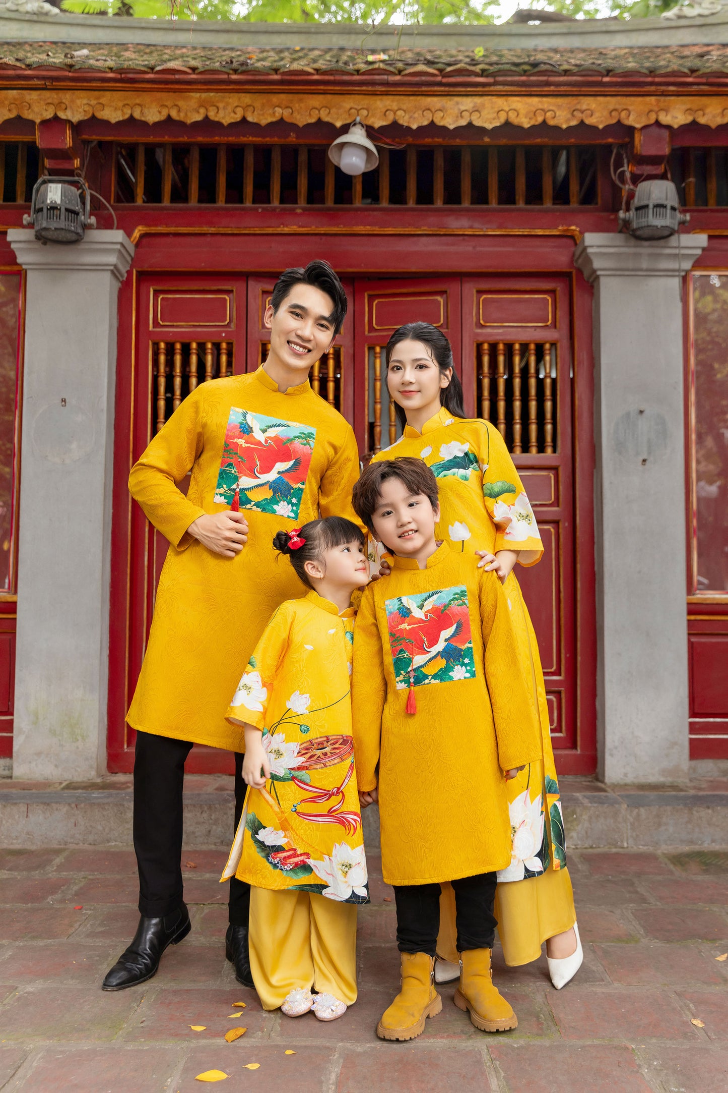 Yellow Family Matching Ao Dai , Pre-made Modernized Vietnamese Ao Dai, Ao Dai Lunar New Year/Matching Ao Dai Tet|GD54