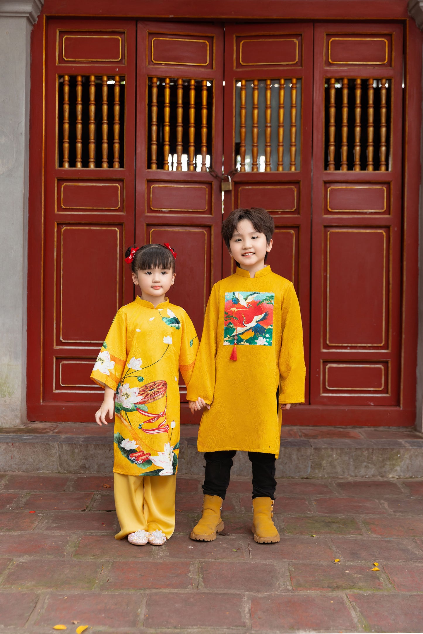 Yellow Family Matching Ao Dai , Pre-made Modernized Vietnamese Ao Dai, Ao Dai Lunar New Year/Matching Ao Dai Tet|GD54