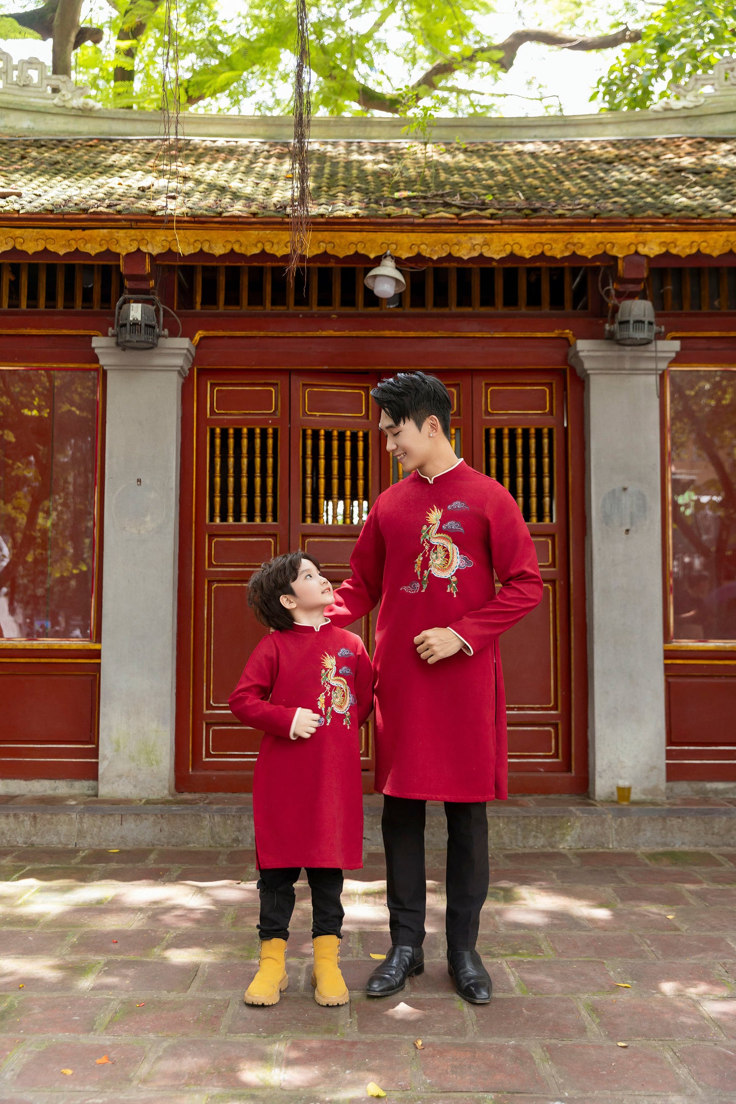 Red Small Dragon Family Matching Ao Dai, Pre-made Modernized Vietnamese Ao Dai, Ao Dai Lunar New Year/Matching Ao Dai Tet|GD57