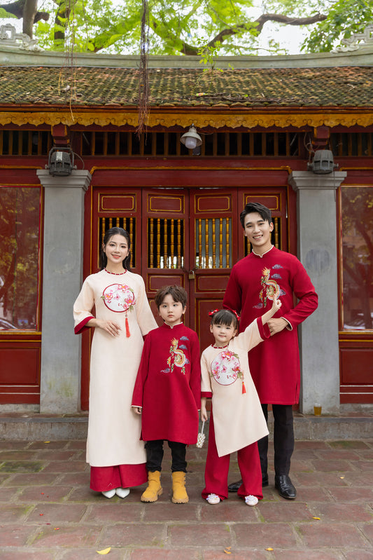 Red Cream  Family Matching Ao Dai, Pre-made Modernized Vietnamese Ao Dai, Ao Dai Lunar New Year/Matching Ao Dai Tet|GD51