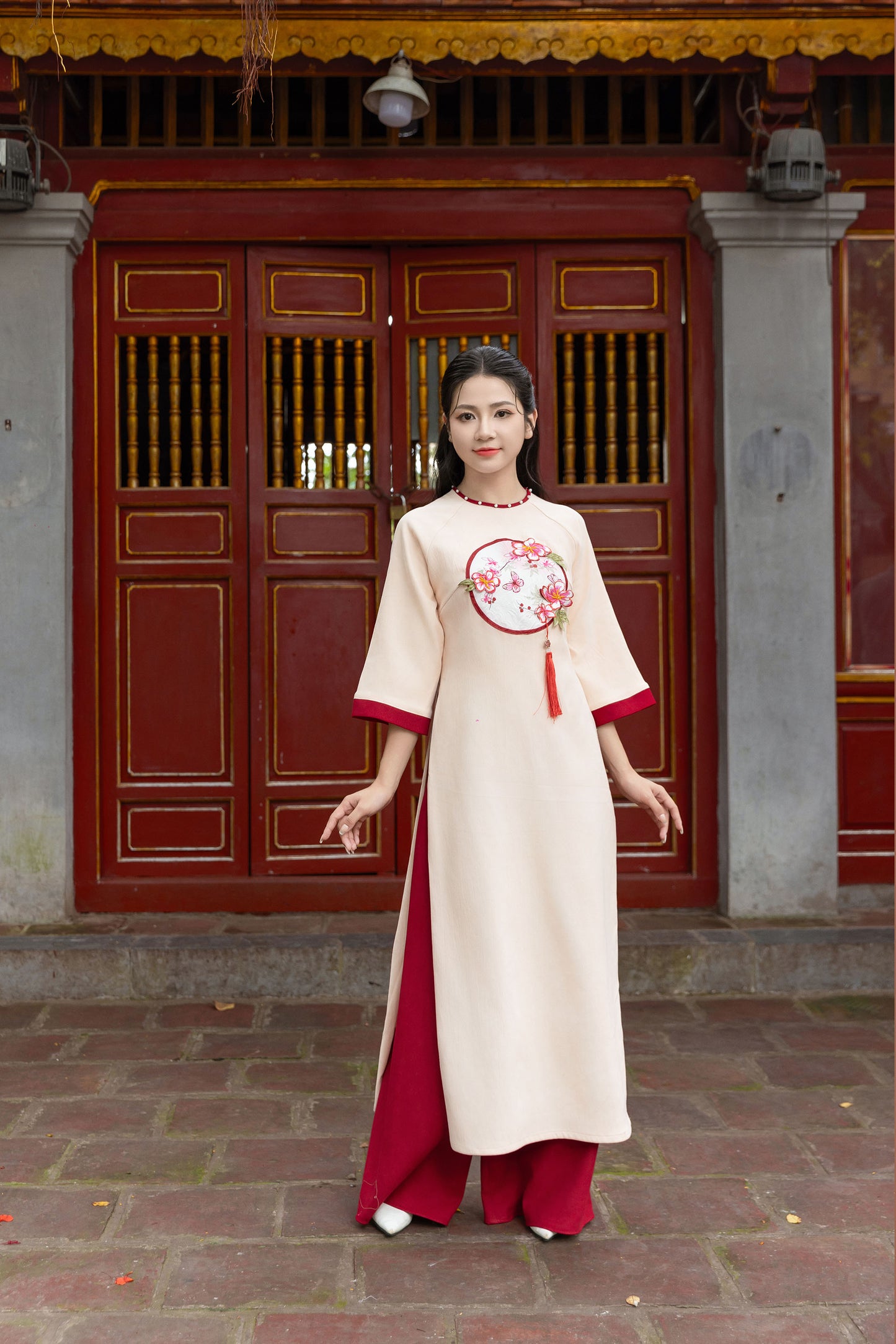 Cream Mommy and me matching ao dai set for women and girl| Ao Dai Me va Be modern silk organza| | Lunar New Year| MB64