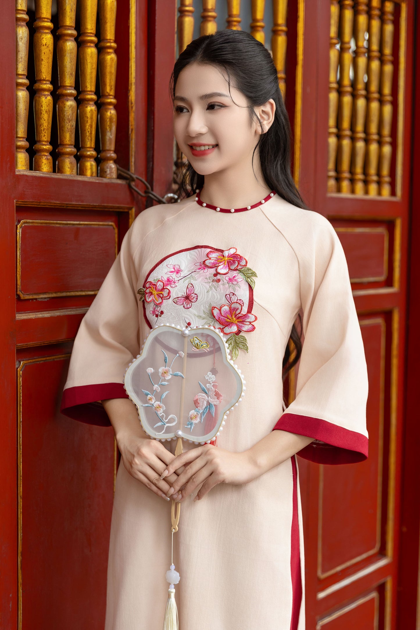 Cream Mommy and me matching ao dai set for women and girl| Ao Dai Me va Be modern silk organza| | Lunar New Year| MB64