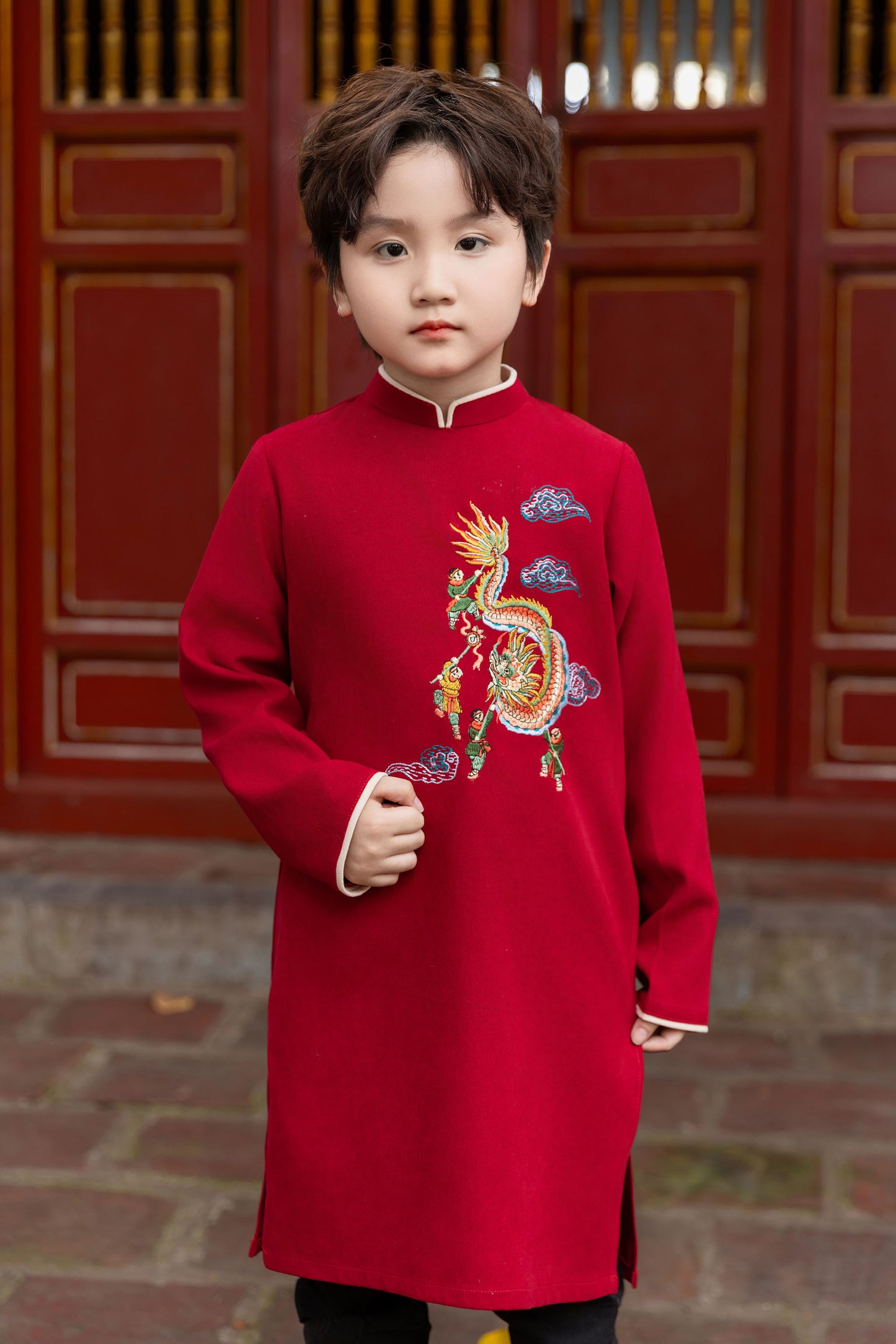 Red Small Dragon Family Matching Ao Dai, Pre-made Modernized Vietnamese Ao Dai, Ao Dai Lunar New Year/Matching Ao Dai Tet|GD57