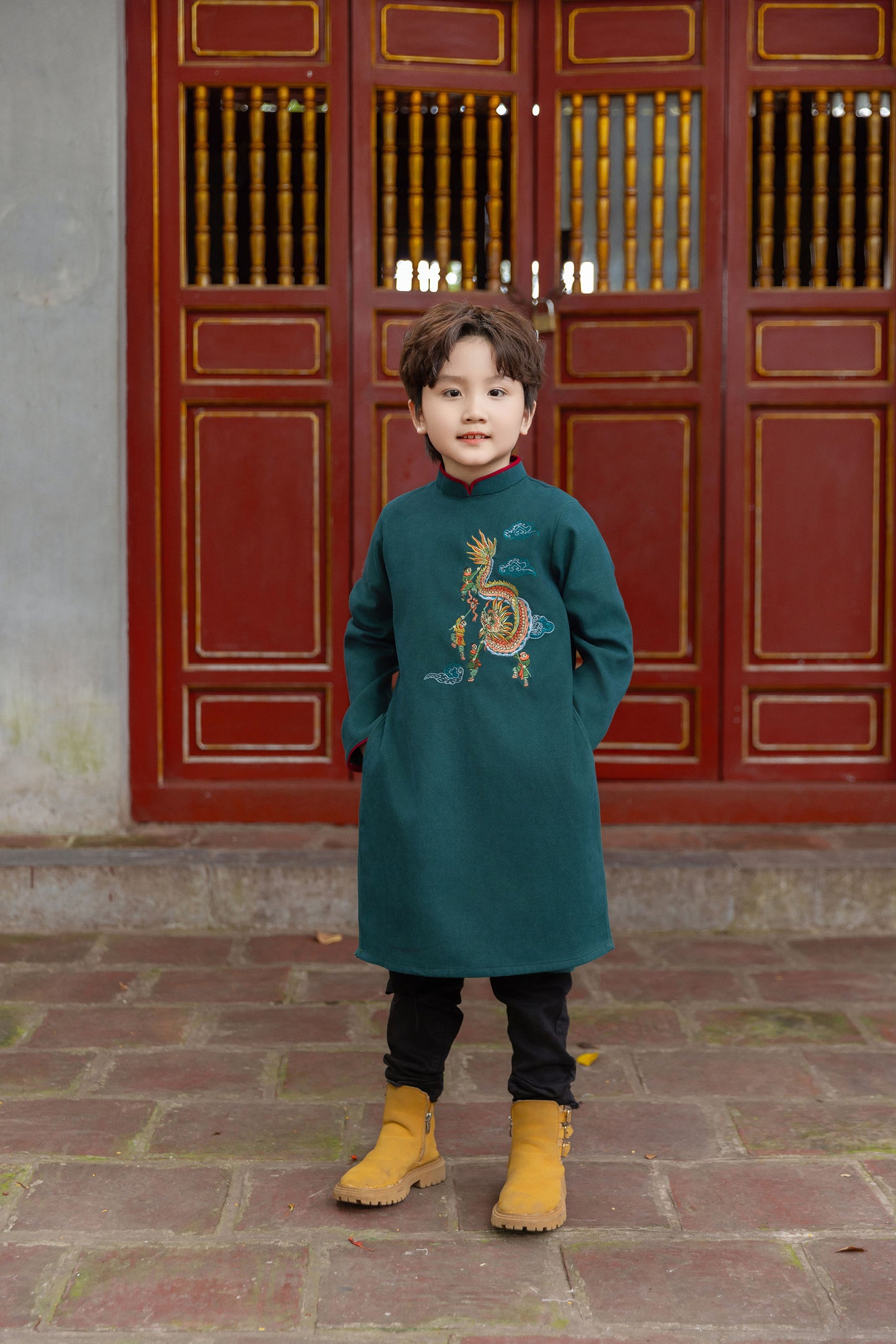 Ao Dai Boy green ( NO PANTS)  BOY9