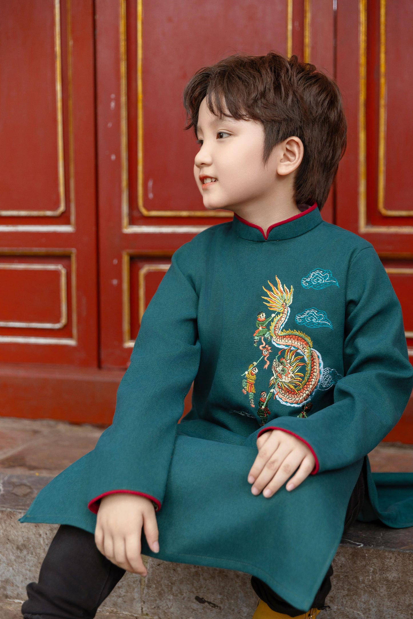 Ao Dai Boy green ( NO PANTS)  BOY9