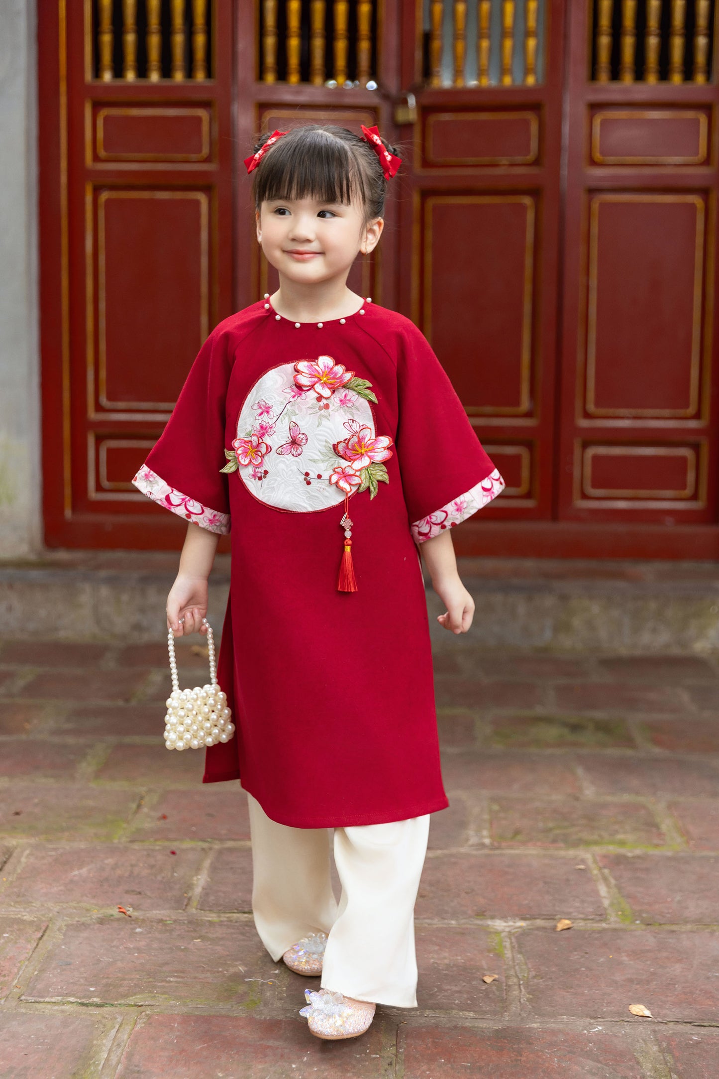 Red Green Family Matching Ao Dai , Pre-made Modernized Vietnamese Ao Dai, Ao Dai Lunar New Year/Matching Ao Dai Tet|GD50