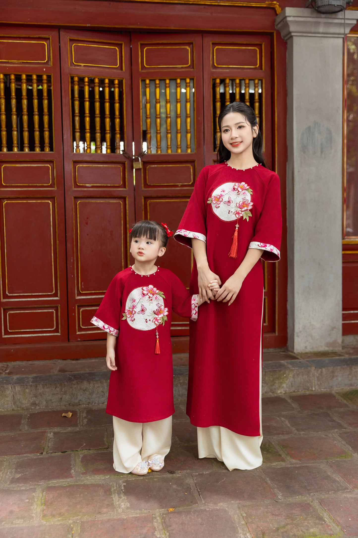 Red Small Dragon Family Matching Ao Dai, Pre-made Modernized Vietnamese Ao Dai, Ao Dai Lunar New Year/Matching Ao Dai Tet|GD57