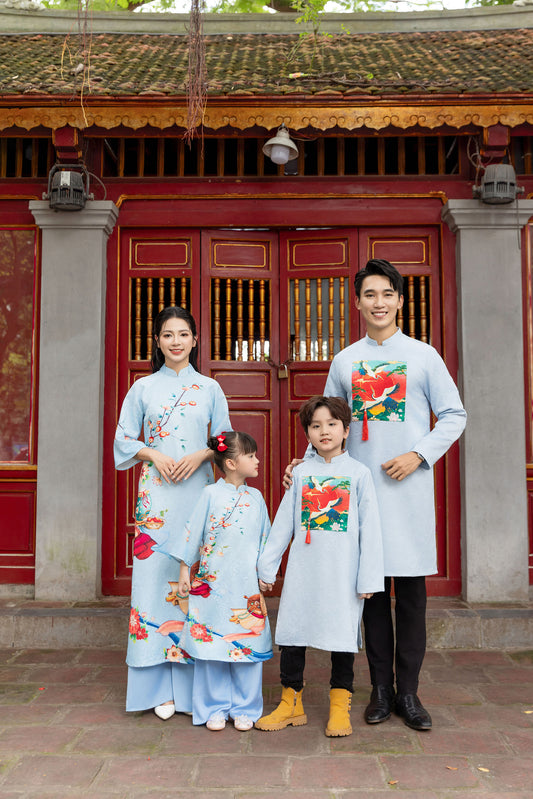 Blue  Family Matching Ao Dai, Pre-made Modernized Vietnamese Ao Dai, Ao Dai Lunar New Year/Matching Ao Dai Tet|GD52