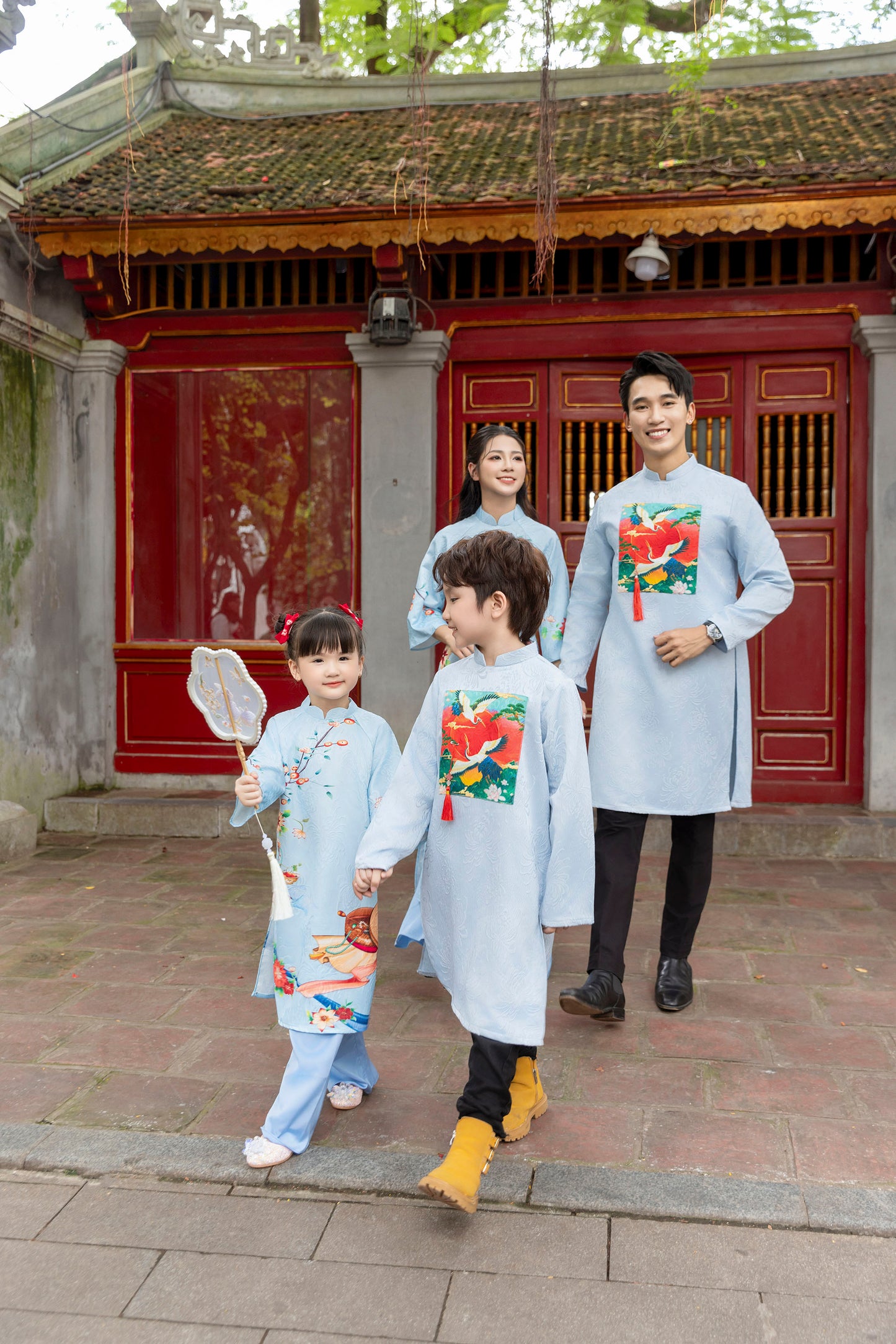 Blue  Family Matching Ao Dai, Pre-made Modernized Vietnamese Ao Dai, Ao Dai Lunar New Year/Matching Ao Dai Tet|GD52