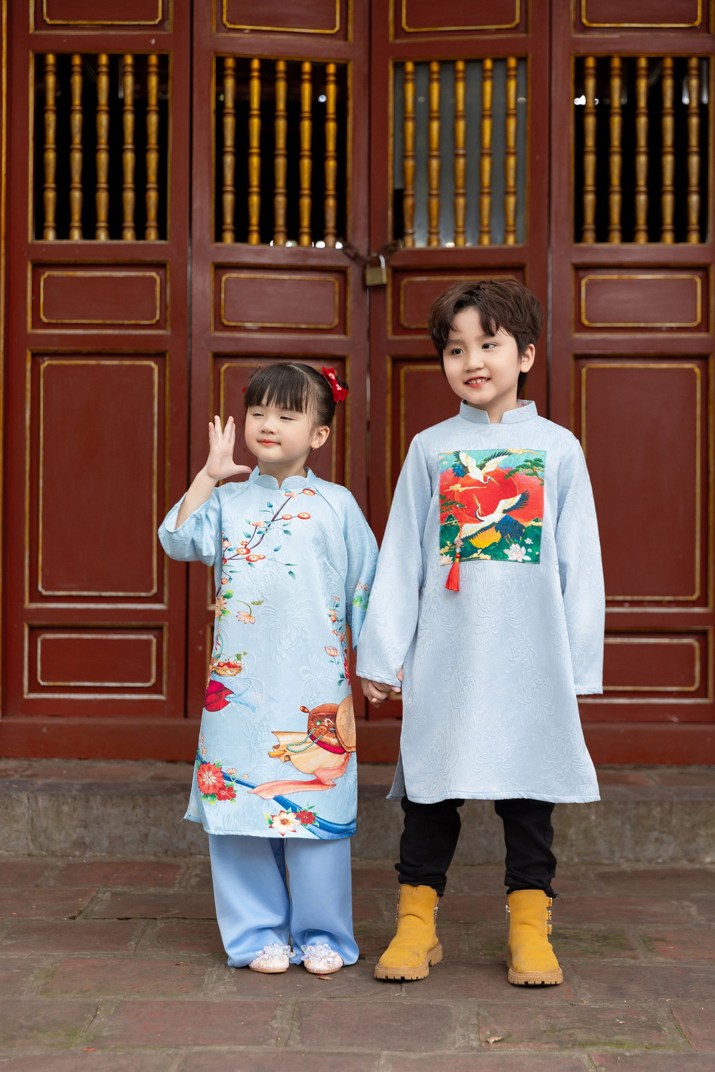 Blue  Family Matching Ao Dai, Pre-made Modernized Vietnamese Ao Dai, Ao Dai Lunar New Year/Matching Ao Dai Tet|GD52