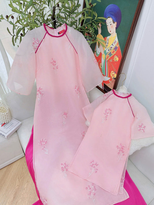 Mommy Daughter Pink  embroidery matching dress MB81