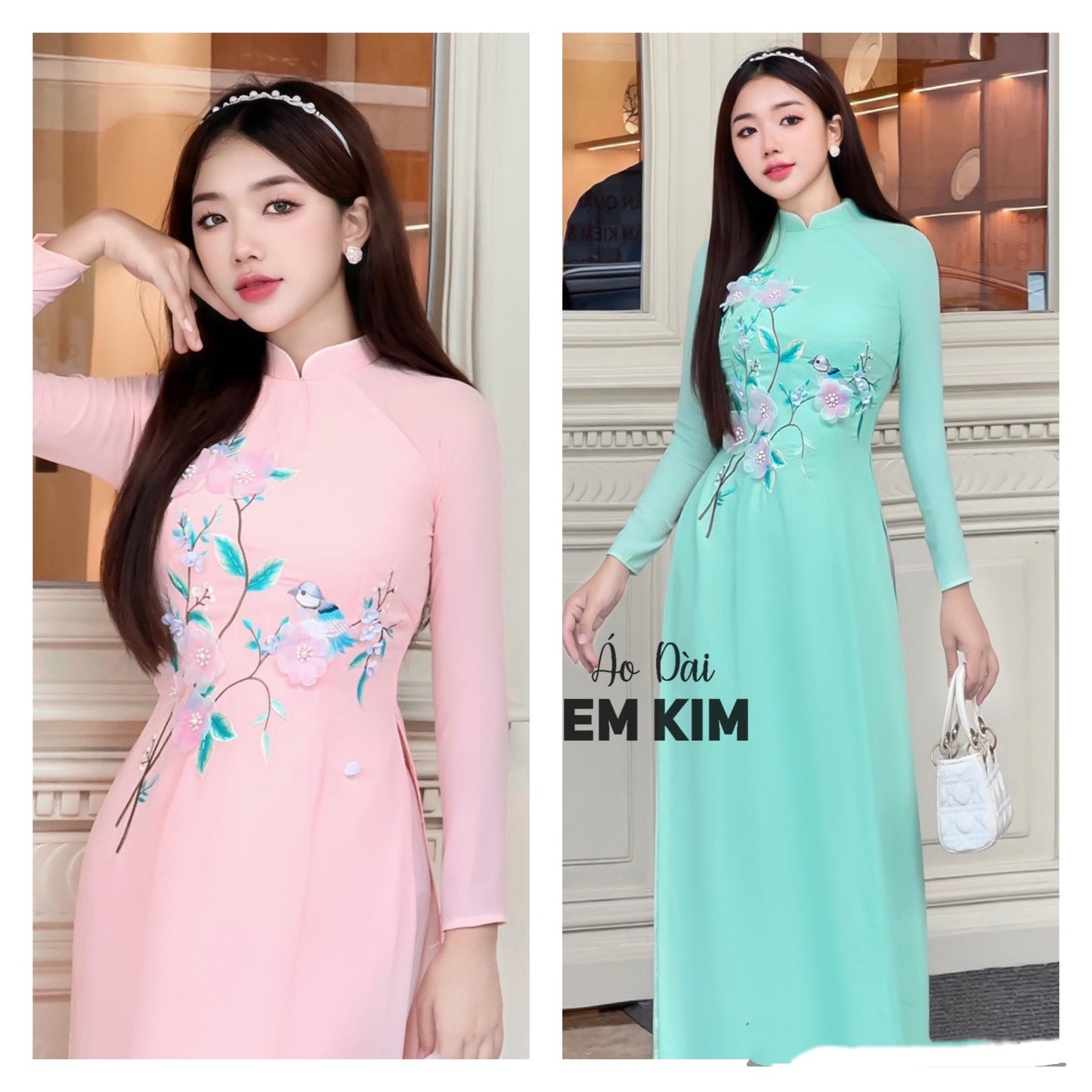 Happy Flowers Bird 3D Ao Dai Embroidery M34