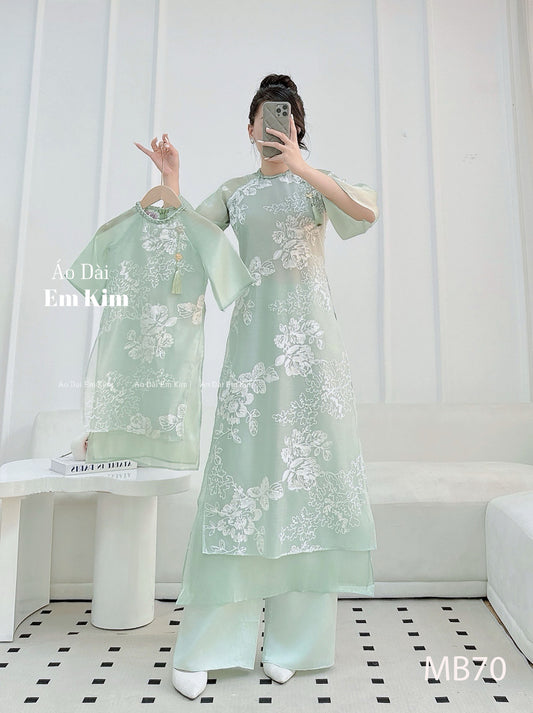 Mommy Daughter Mint embroidery matching dress MB78