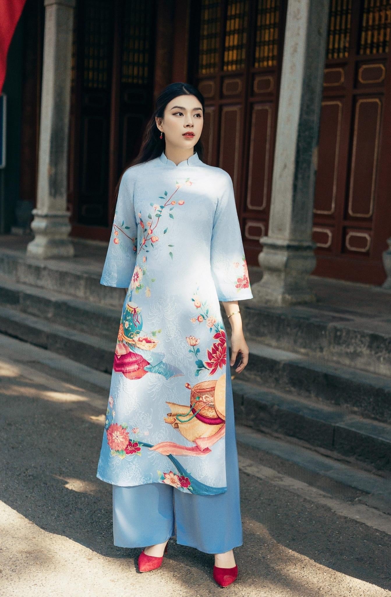 New Year Ao Dai | Pre-made Vietnamese Dress for Lunar New Year Ao Dai Viet Nam|Ao Dai Cach Tan with Pants Q27