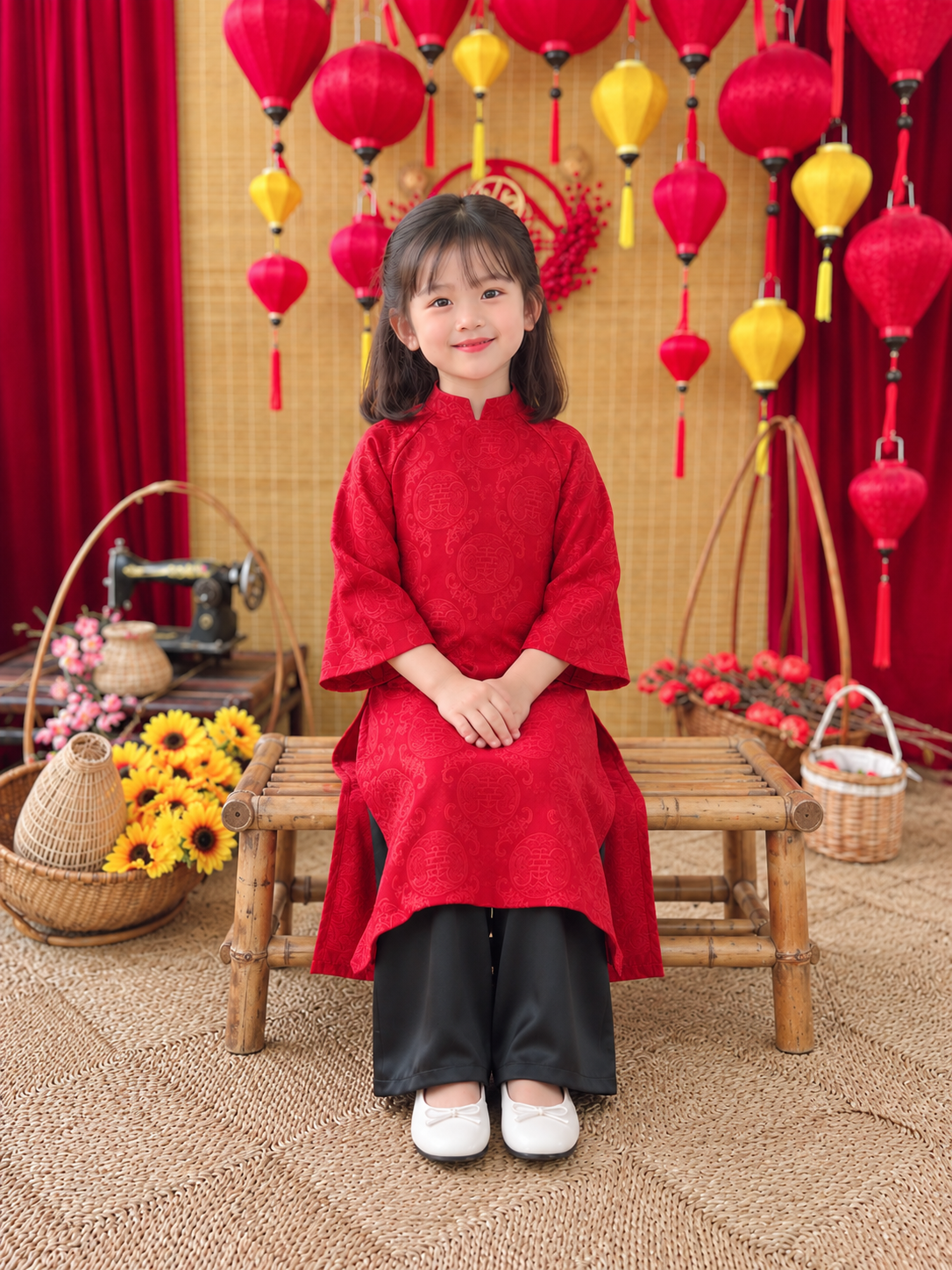 Red Gấm áo dài for girls/ premade vietnamese ao dai |Áo Dài Viet Nam | ao dai cach tan t11a