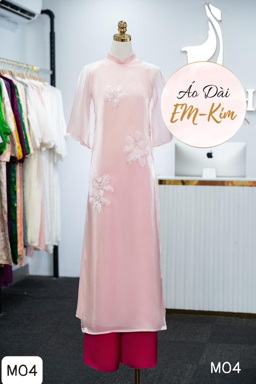 Pink silk design Ao Dai with flowers |M04