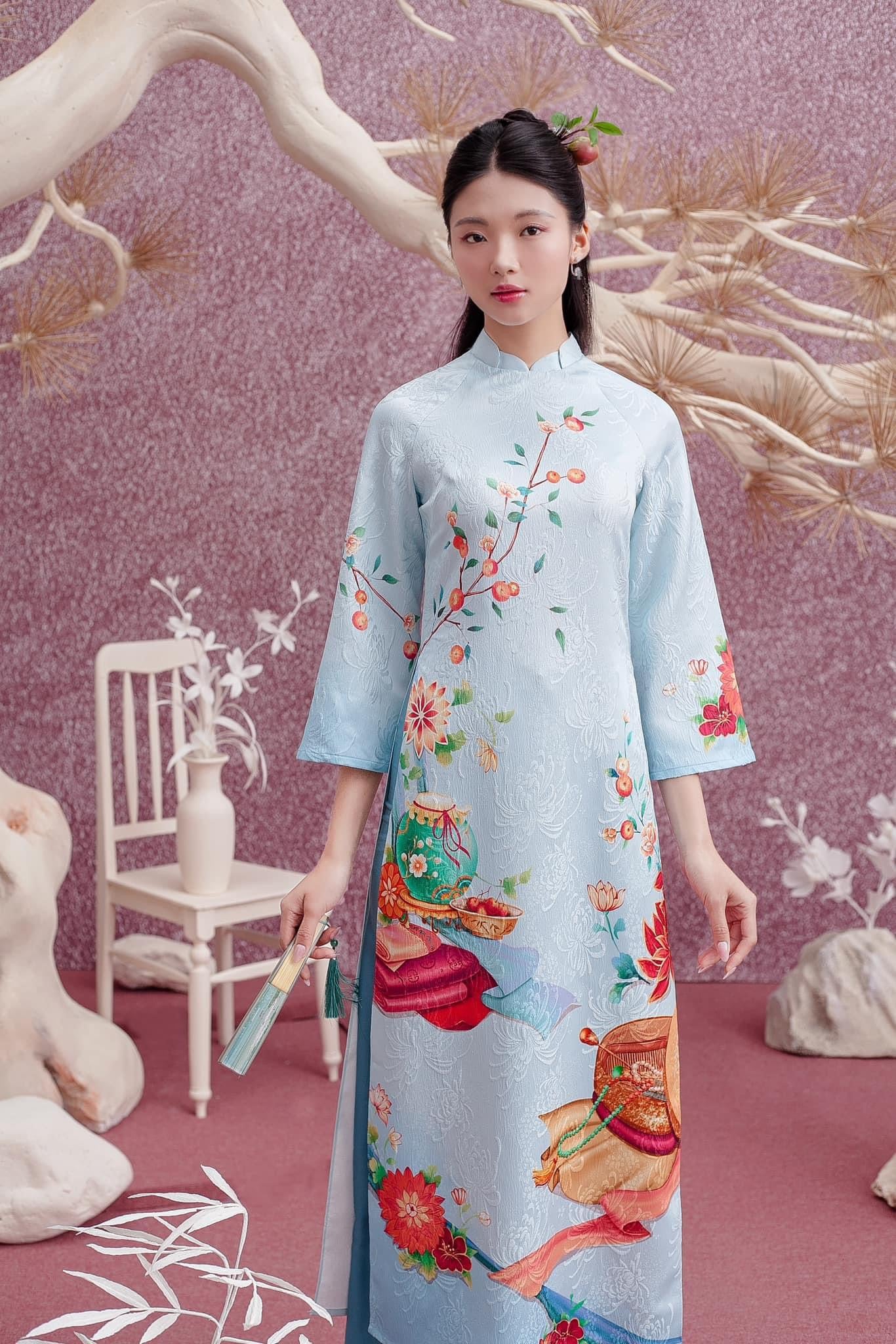 New Year Ao Dai | Pre-made Vietnamese Dress for Lunar New Year Ao Dai Viet Nam|Ao Dai Cach Tan with Pants Q27