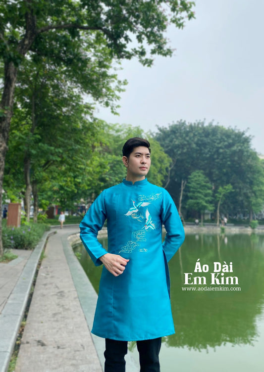 Ao Dai Men| Blue embroidery ao dai for men tapta(No pants included) Lunar New Year | Vietnamese traditional   ADN23