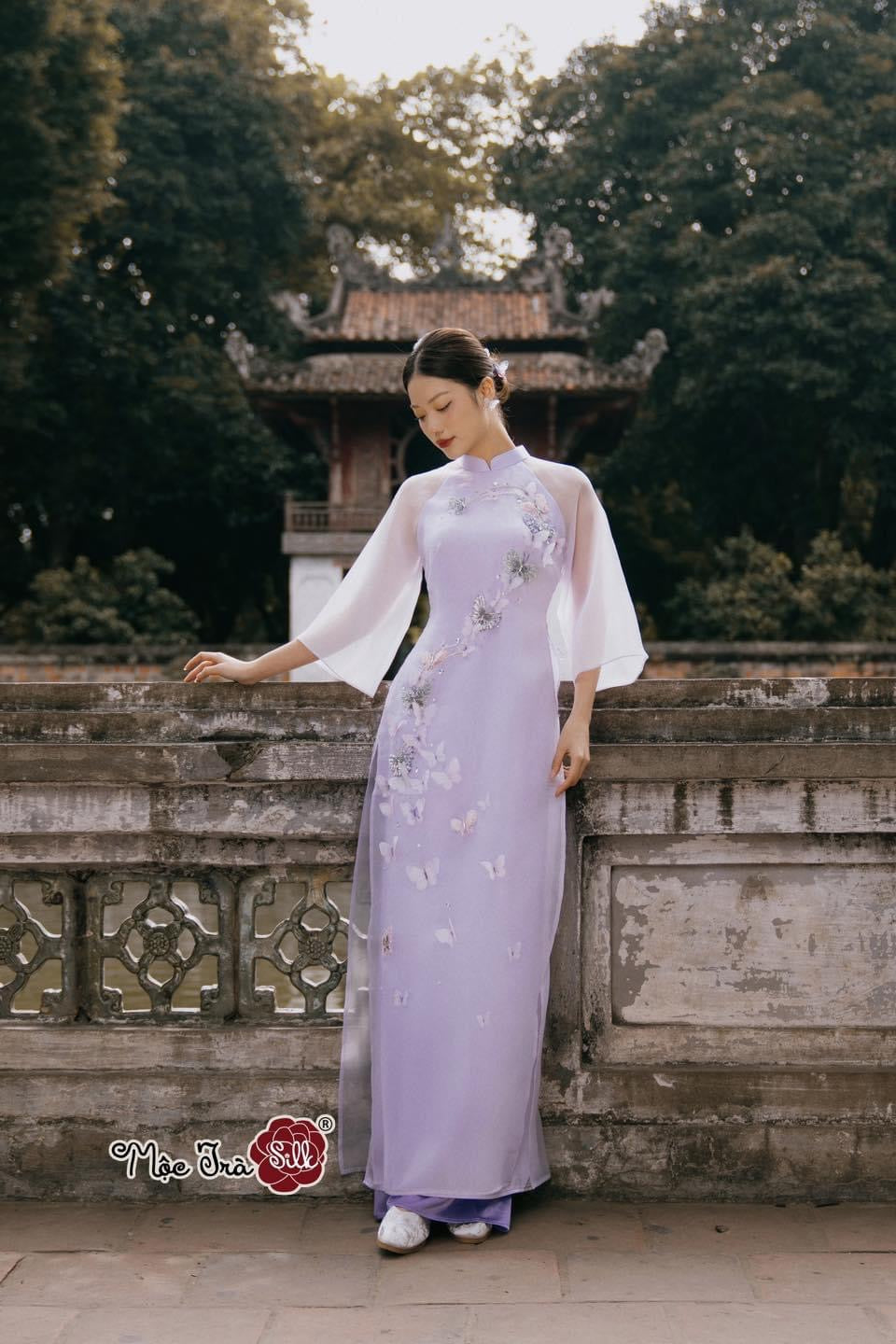 Purple Mommy and me matching ao dai set for women and girl| Ao Dai Me va Be modern silk organza| | Lunar New Year| MB49