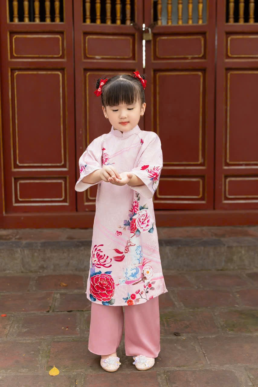 Pink Mommy and me matching ao dai set for women and girl| Ao Dai Me va Be modern silk organza| | Lunar New Year| MB52