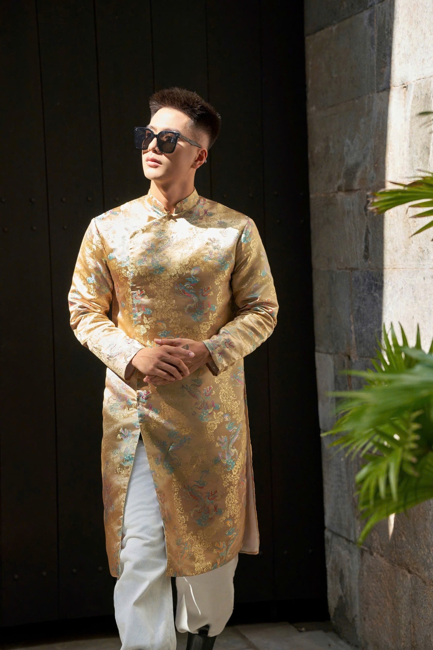 Ao Dai Men|Blue Dragon embroidery ao dai for men tapta(No pants included) Lunar New Year | Vietnamese traditional   ADN26