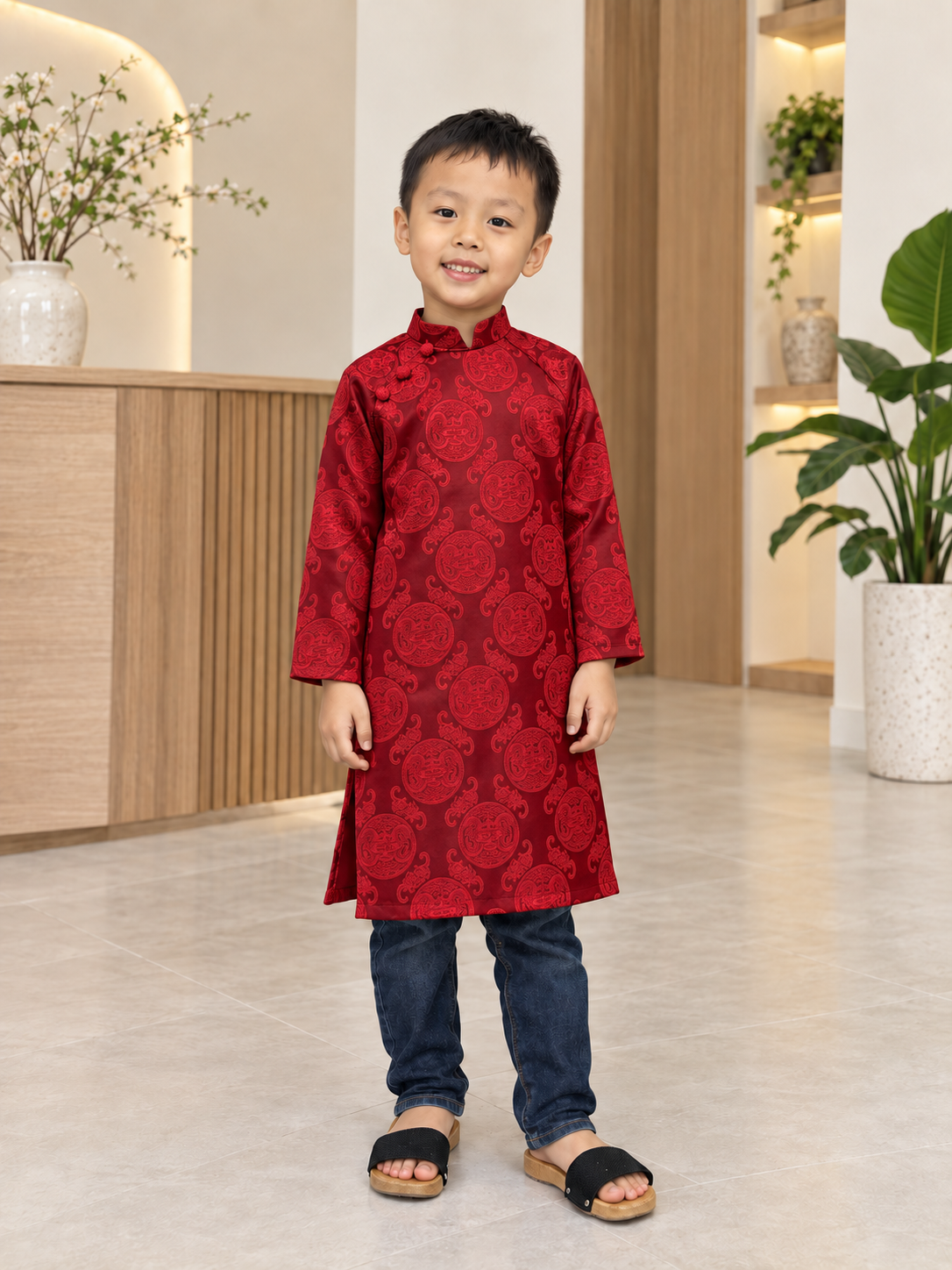 Red ao Dai gấm for boy Gd59D