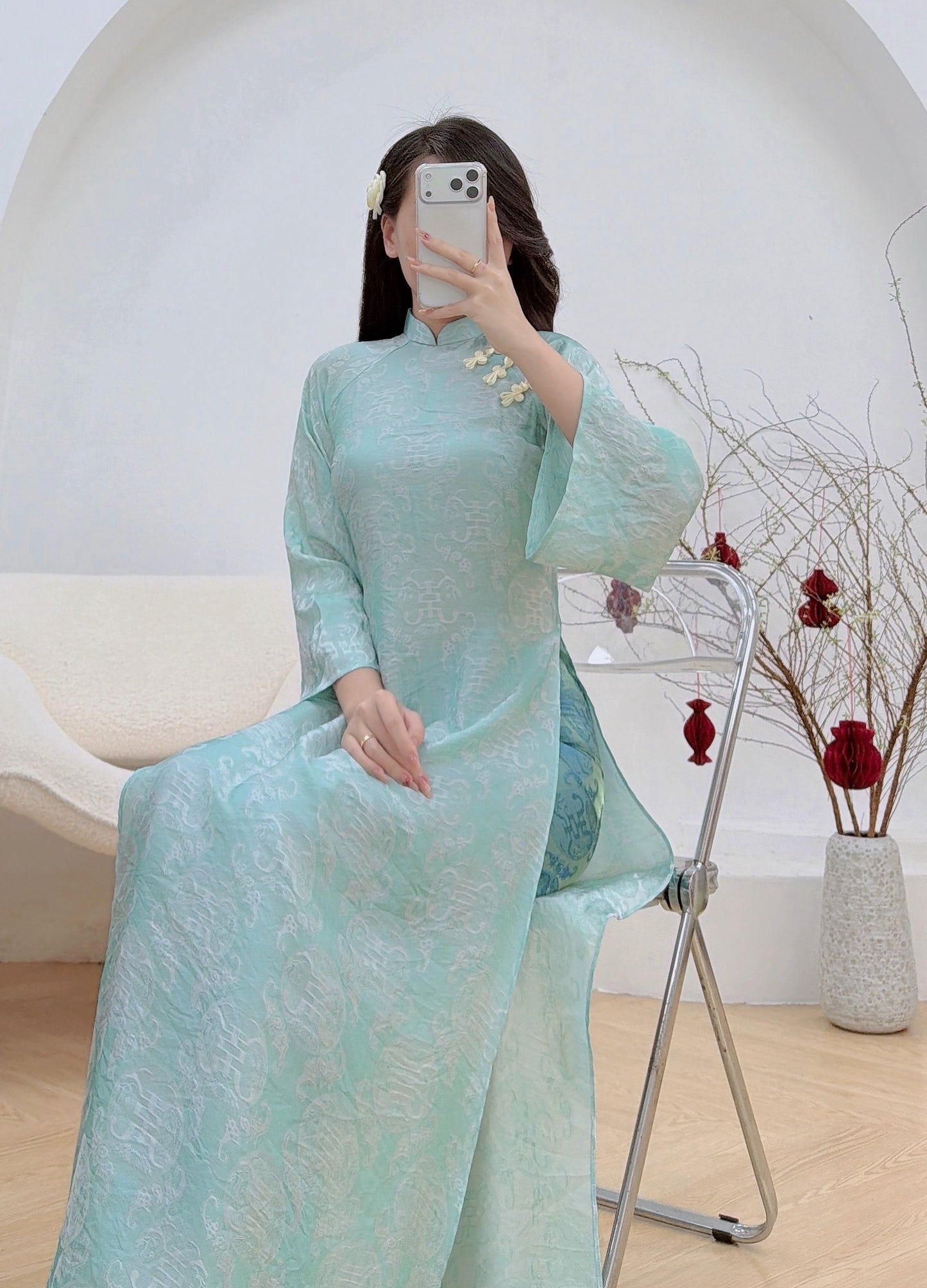 Gấm Thọ óng MINT  with gấm pants B48