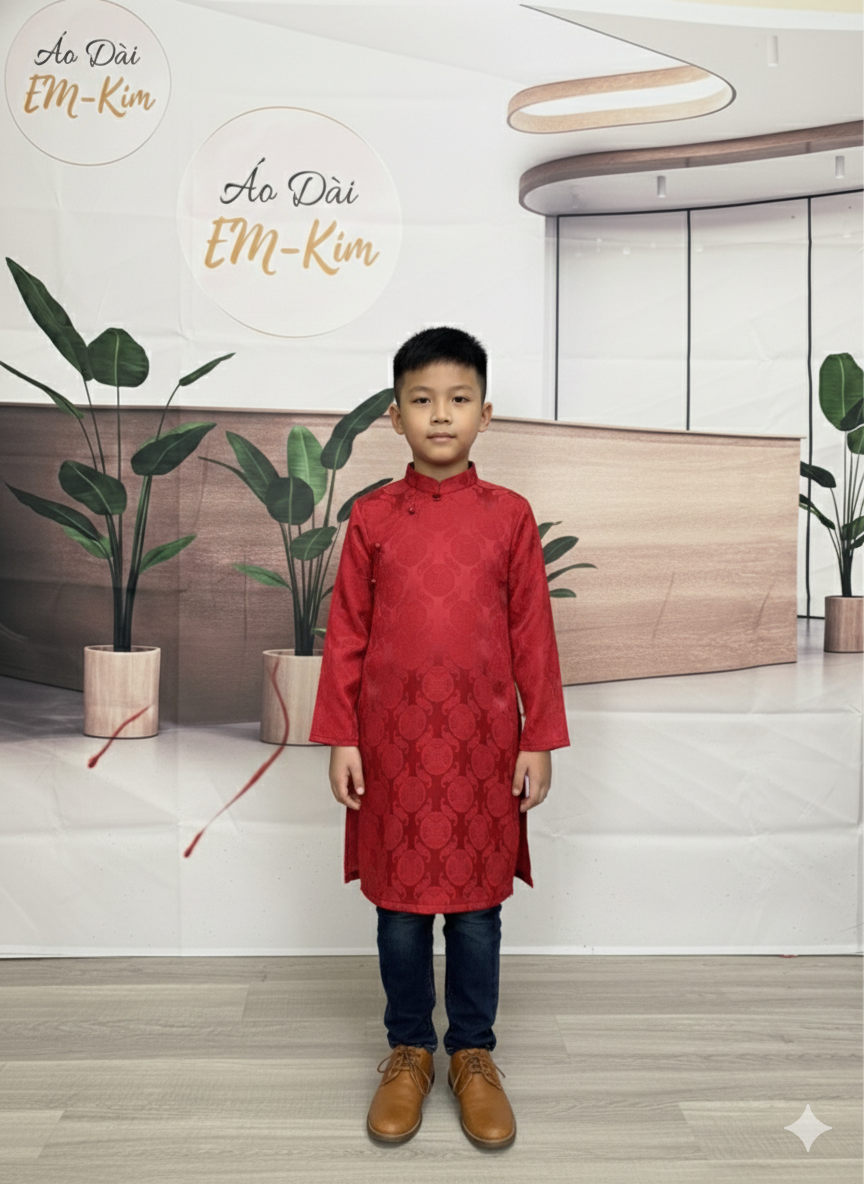 Ao Dai Boy Gấm RED ( NO PANTS)  Ao Dai Kids| | BOY15
