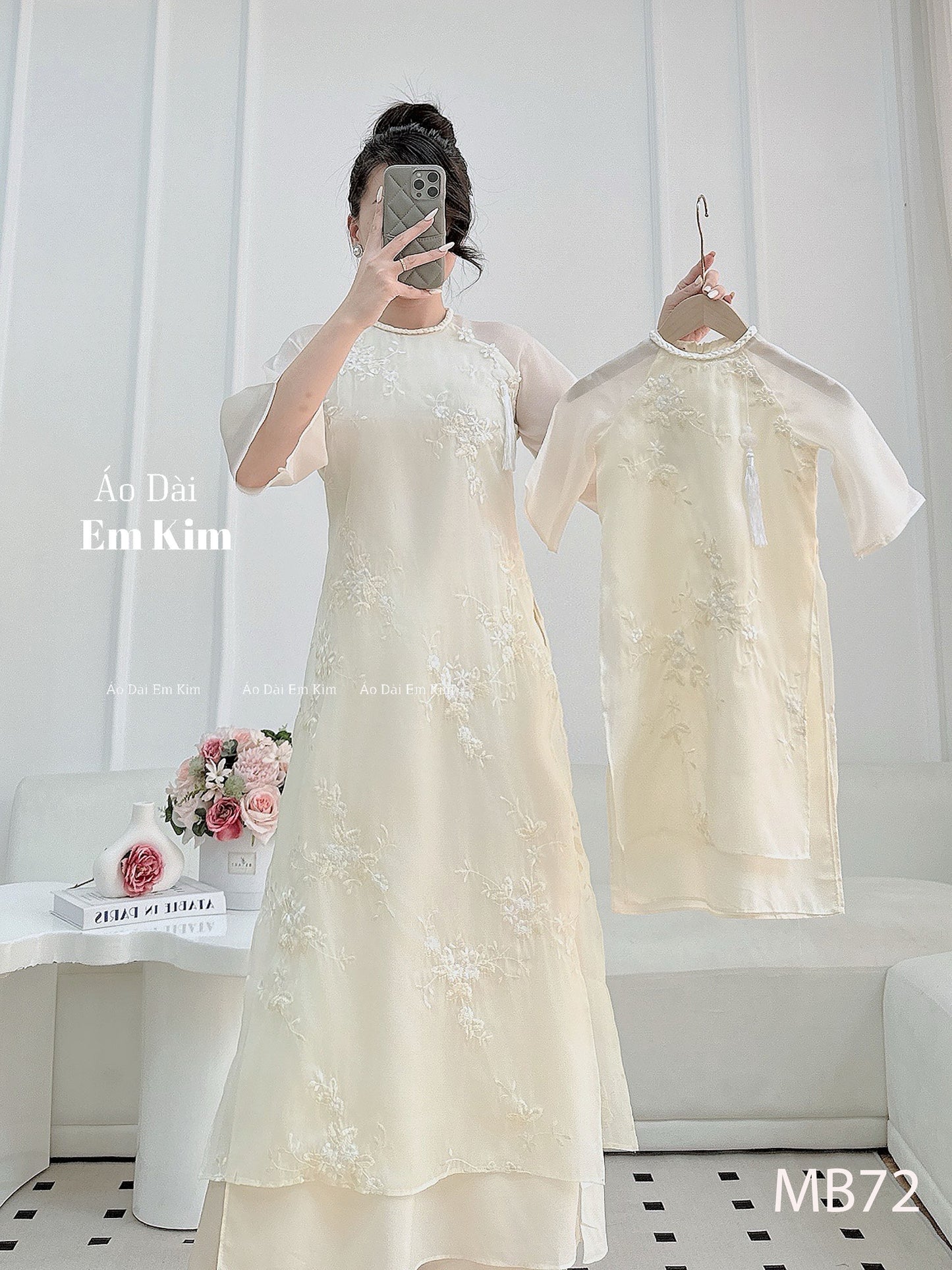 Mommy Daughter Cream embroidery matching dress MB77