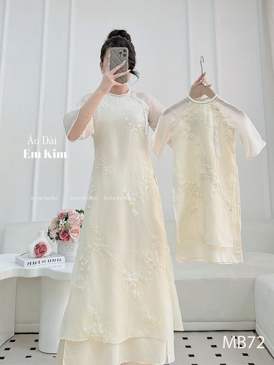 Mommy Daughter Cream embroidery matching dress MB77