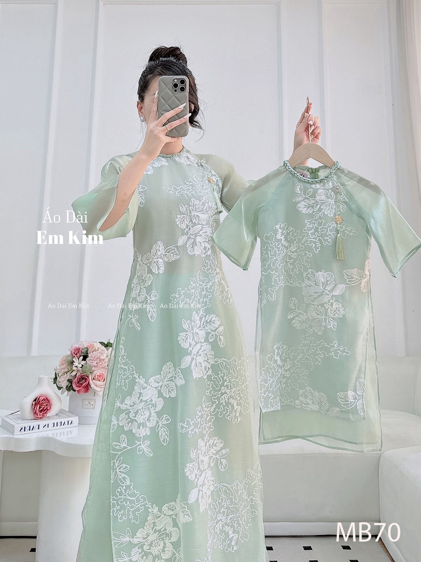 Mommy Daughter Mint embroidery matching dress MB78