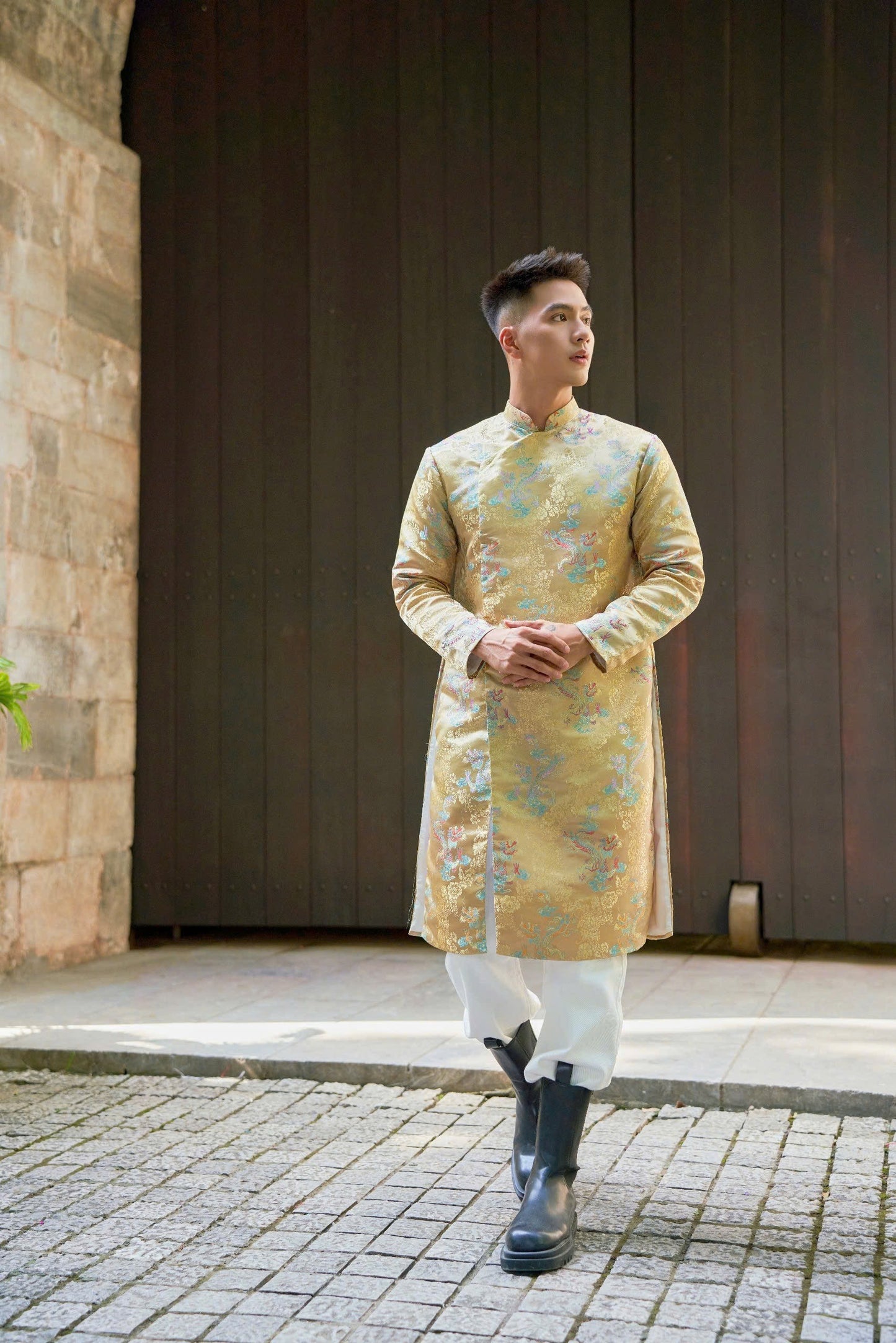 Ao Dai Men|Blue Dragon embroidery ao dai for men tapta(No pants included) Lunar New Year | Vietnamese traditional   ADN26