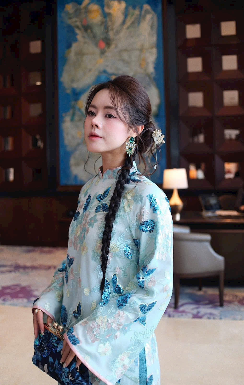 KIM SA BLUE Ao Dài Cách Tân B47