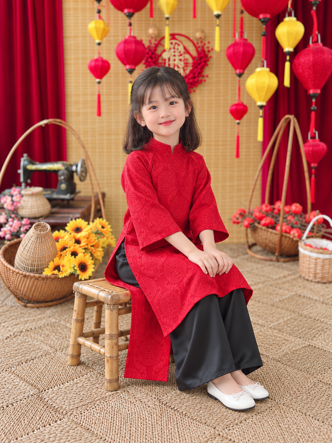 Red Gấm áo dài for girls/ premade vietnamese ao dai |Áo Dài Viet Nam | ao dai cach tan t11a