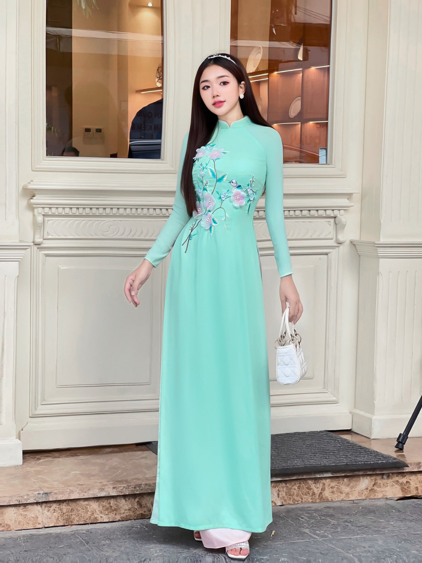 Happy Flowers Bird 3D Ao Dai Embroidery M34