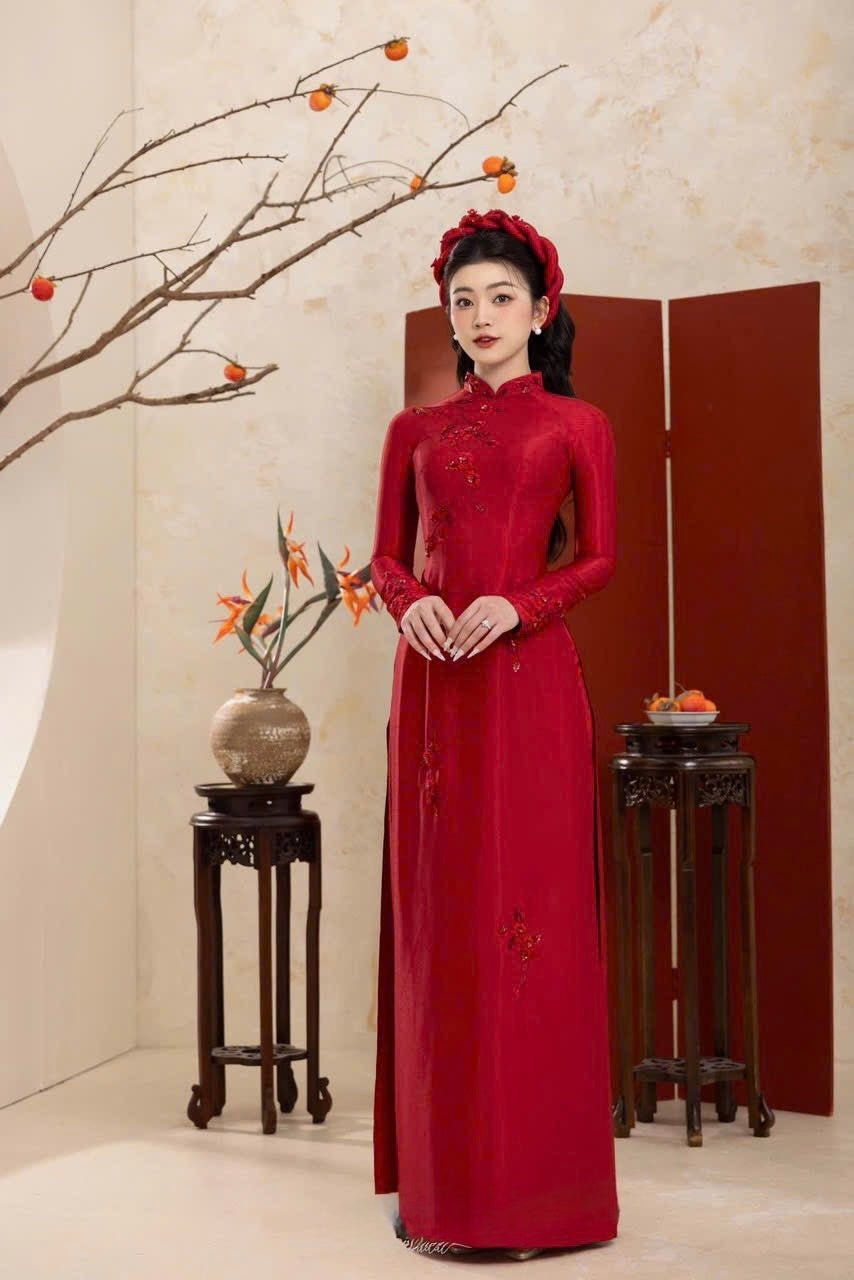 Ready to ship  - Bridal Ao Dai Red And White BL01