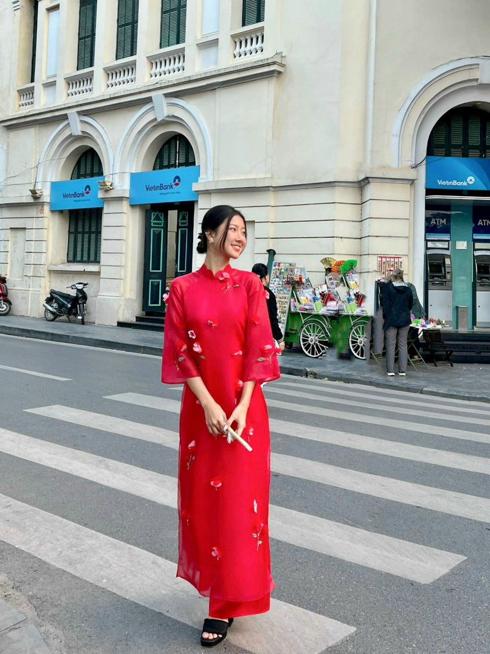 Red flowers Ao dai sets  with red pants |G34