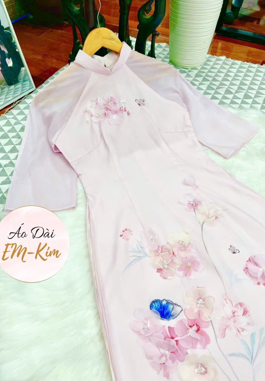 Double Layer Pink Silk Modernized Vietnamese Ao Dai Set for Women|  Pre-made Ao Dai| Ao Dai| Lunar New Year| Ao Dai Cach Tan with Pants N04